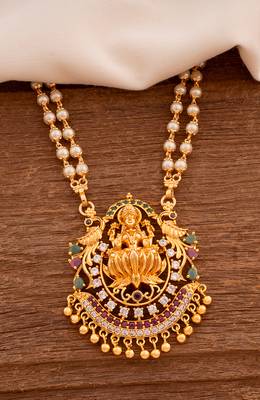 Off-white pearl LONG 2 line necklace with Laxmi pendant one gram gold 1