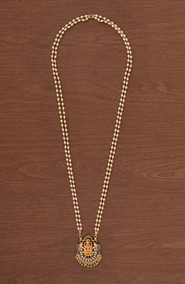 Off-white pearl LONG 2 line necklace with Laxmi pendant one gram gold 2