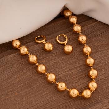 Golden Beads Necklace and Earrings Set Short 1
