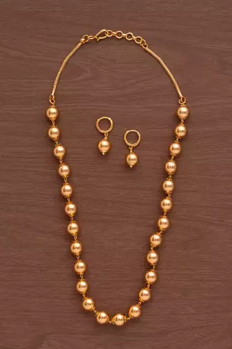 Golden Beads Necklace and Earrings Set Short