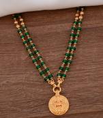 Green beads necklace LONG with Laxmi coin pendant one gram gold