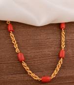 Golden handmade govardhana mudi necklace 30" with coral beads one gram gold