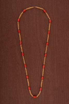 Golden handmade govardhana mudi necklace 30" with coral beads one gram gold 2