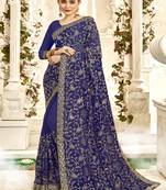 Royal Blue Embroidered Georgette Saree With Blouse