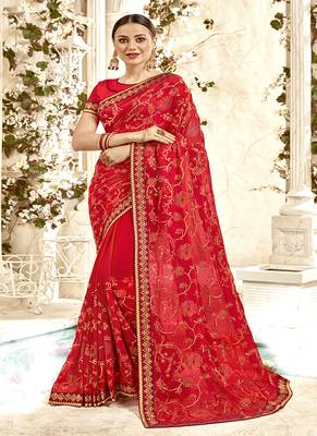 Red Embroidered Georgette Saree With Blouse 1