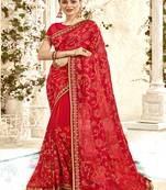 Red Embroidered Georgette Saree With Blouse