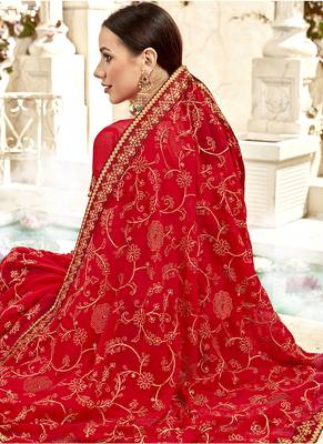 Red Embroidered Georgette Saree With Blouse 2