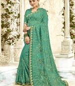 Sea Green Embroidered Georgette Saree With Blouse
