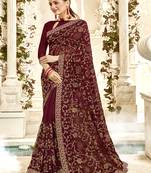 Dark Brown Embroidered Georgette Saree With Blouse
