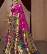 pink woven silk blend saree with blouse