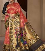 peach woven silk blend saree with blouse