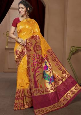 mustard woven silk blend saree with blouse 1