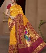 mustard woven silk blend saree with blouse