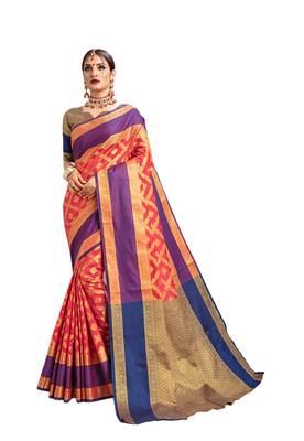 Dark pink woven art silk saree with blouse 1