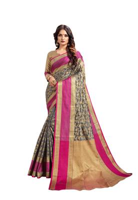 Grey woven art silk saree with blouse 1