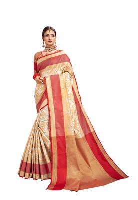 Off white woven art silk saree with blouse 1