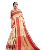 Off white woven art silk saree with blouse