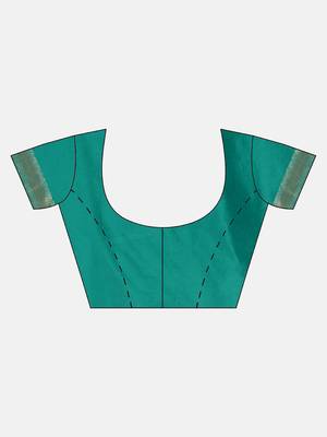 Turquoise woven banarasi saree with blouse 3
