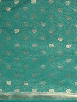 Turquoise woven banarasi saree with blouse 4