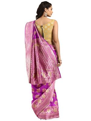 Pink woven banarasi saree with blouse 2
