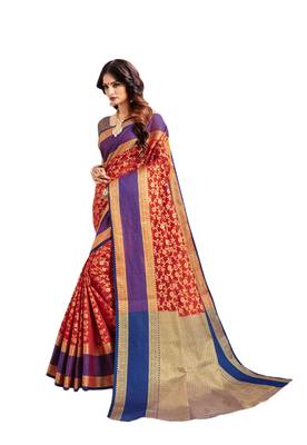 Red woven art silk saree with blouse 1