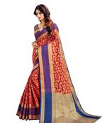 Red woven art silk saree with blouse