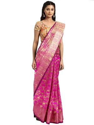 Magenta woven banarasi saree with blouse 1
