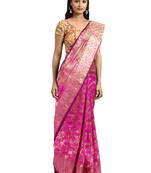 Magenta woven banarasi saree with blouse