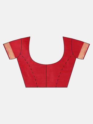 Red woven cotton silk saree with blouse 3