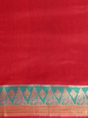 Red woven cotton silk saree with blouse 5