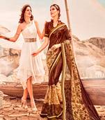   brown embroidered lycra saree with blouse