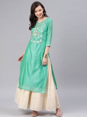 Teal embroidered chanderi kurtas-and-kurtis 1