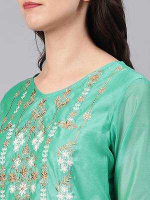 Teal embroidered chanderi kurtas-and-kurtis 2