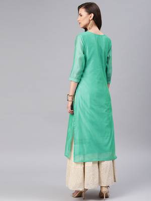 Teal embroidered chanderi kurtas-and-kurtis 3