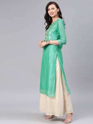Teal embroidered chanderi kurtas-and-kurtis 4