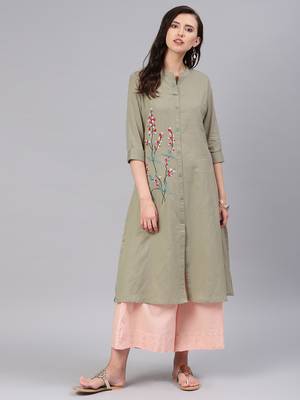 Beige embroidered cotton kurtas-and-kurtis 1