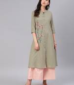 Beige embroidered cotton kurtas-and-kurtis