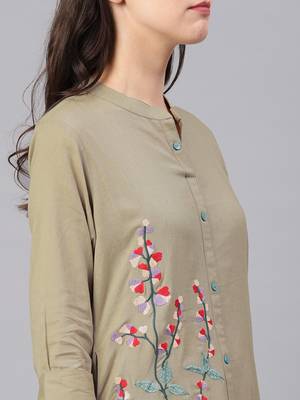 Beige embroidered cotton kurtas-and-kurtis 2
