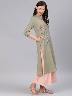 Beige embroidered cotton kurtas-and-kurtis 4
