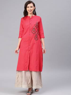 Coral embroidered cotton kurtas-and-kurtis 1