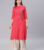 Coral embroidered cotton kurtas-and-kurtis