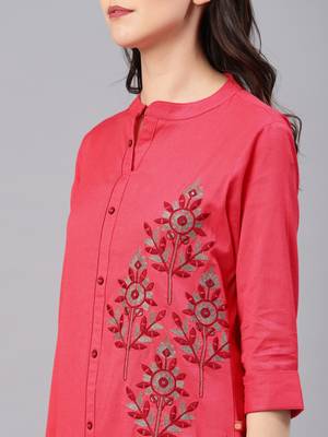 Coral embroidered cotton kurtas-and-kurtis 2