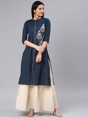 Dark-blue embroidered cotton kurtas-and-kurtis 1