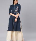 Dark-blue embroidered cotton kurtas-and-kurtis