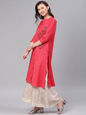 Coral embroidered cotton kurtas-and-kurtis 4