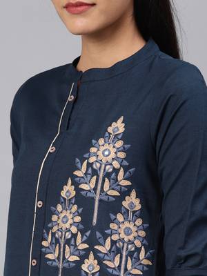 Dark-blue embroidered cotton kurtas-and-kurtis 2