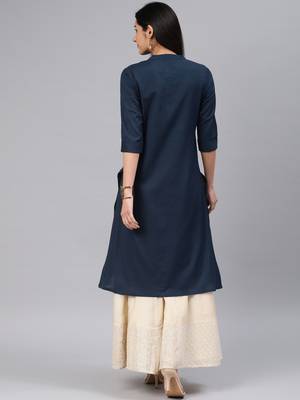 Dark-blue embroidered cotton kurtas-and-kurtis 3