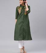 Dark-green embroidered cotton kurtas-and-kurtis