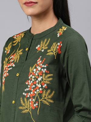 Dark-green embroidered cotton kurtas-and-kurtis 2
