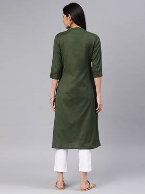 Dark-green embroidered cotton kurtas-and-kurtis 3